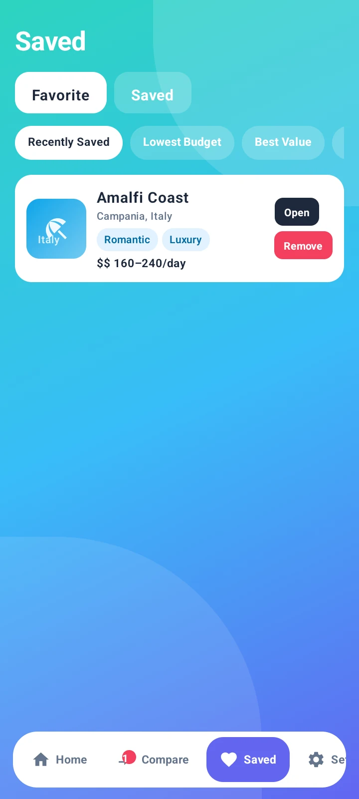 QuickTrip Compare saved screen